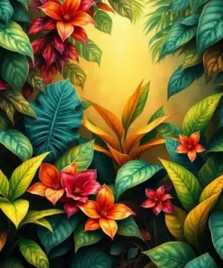 Realistic Antique Jungle Foliage paint by numbers