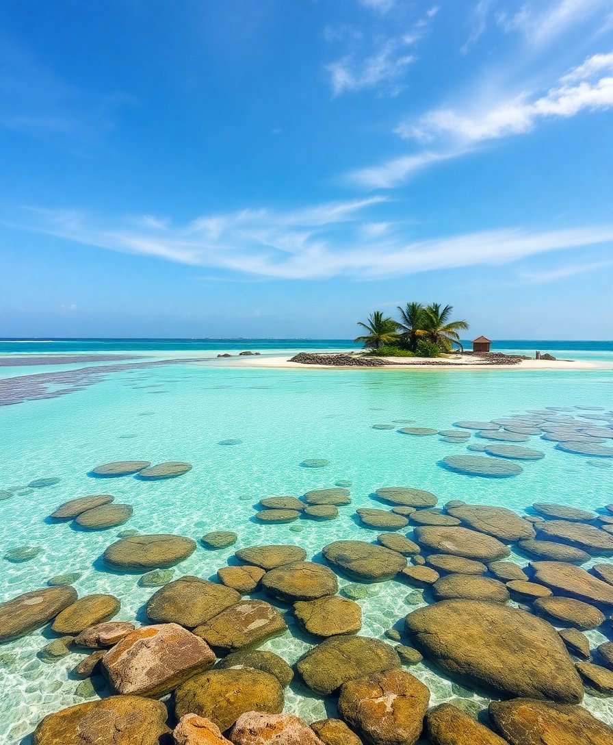 Realistic Atoll Low Tide Paint By Numbers Kit - Ocean Art completed