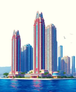 Realistic Azure Coast Towers Paint By Numbers