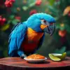 Realistic Azure Parrot Dining Paint by Numbers