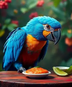 Realistic Azure Parrot Dining Paint by Numbers