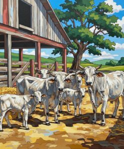 Realistic Barn Brahman Herd Paint By Numbers