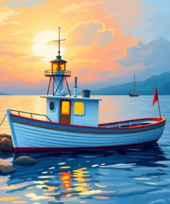 Realistic Beacon Lit Boat Paint By Numbers