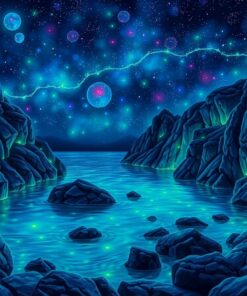 Realistic Bioluminescent Night Cove Paint By Numbers