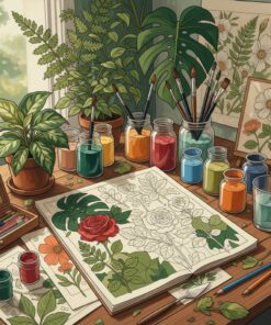 Realistic Botanical Desk Sketch Paint By Numbers