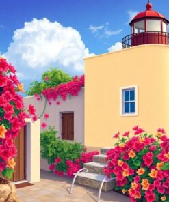 Realistic Bougainvillea Lighthouse Walls Paint By Numbers