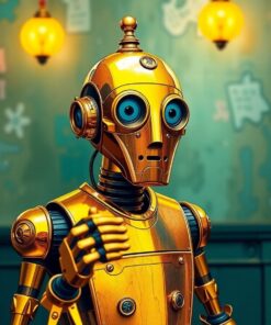 Realistic Brass Robot Waiter Paint By Numbers