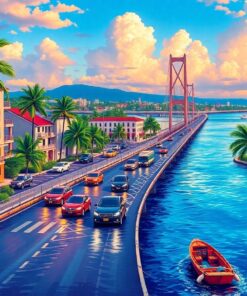 Realistic Caribbean Bridge Traffic Paint By Numbers