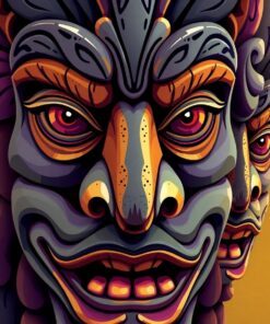 Realistic Carved Tiki Faces Paint By Numbers