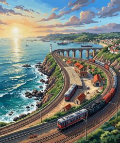 Realistic Coastal Railway Hub Paint By Numbers
