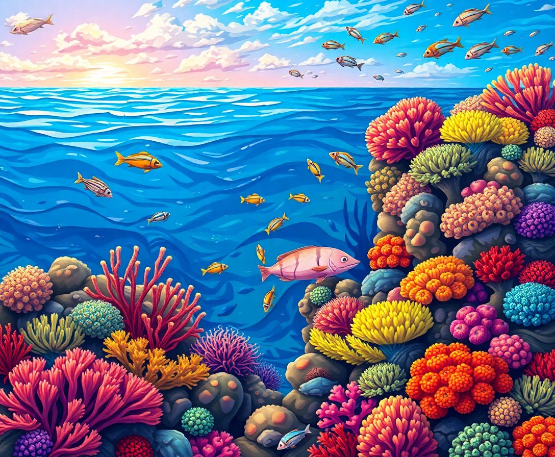 Realistic Coastal Reef Guide Paint By Numbers Kit completed