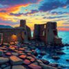 Realistic Coastal Ruins Dusk Paint By Numbers