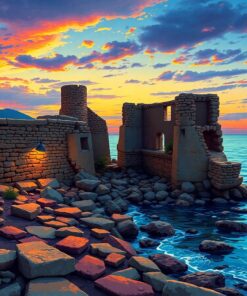 Realistic Coastal Ruins Dusk Paint By Numbers
