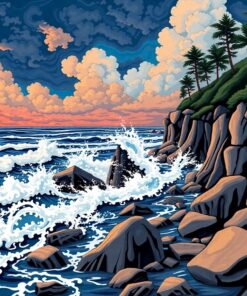 Realistic Coastal Woodblock Storm Paint By Numbers