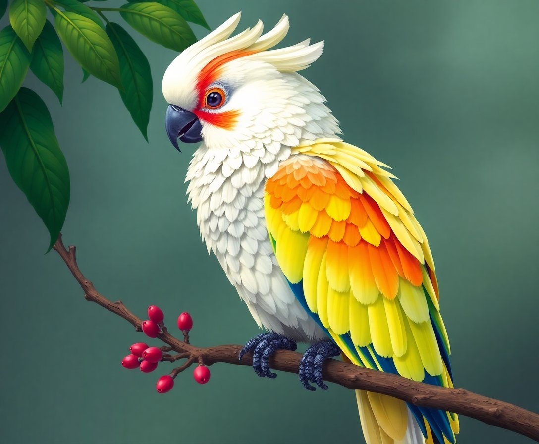 Realistic Cockatoo Velvet Perch Paint By Numbers Kit completed