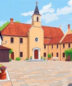 Realistic Colonial Church Courtyard Paint By Numbers
