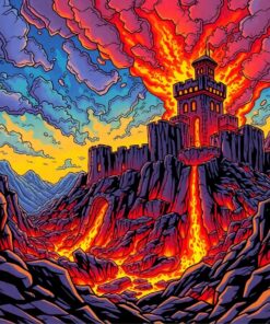 Realistic Comic Lava Fortress Paint By Numbers