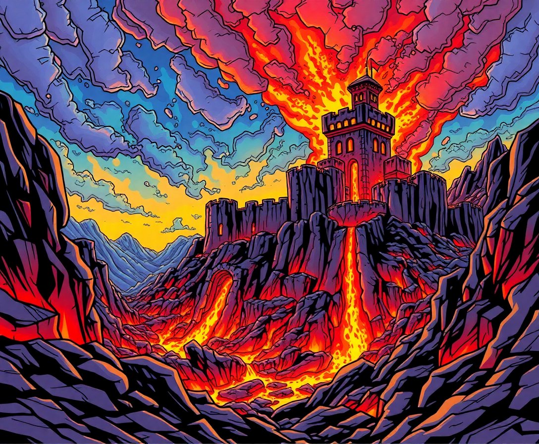 realistic-comic-lava-fortress-paint-by-numbers-kit