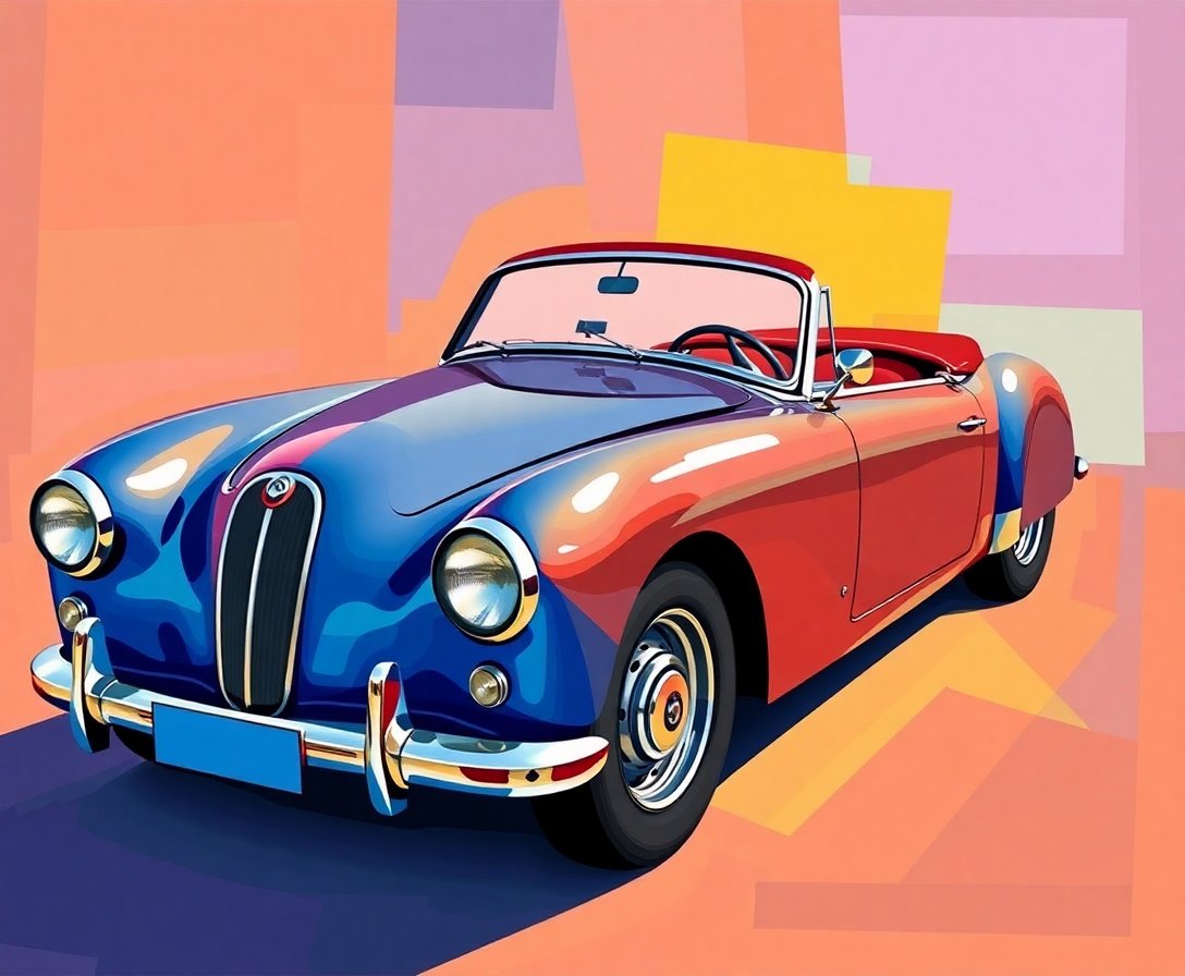 Realistic Cubism Classic Car Paint By Numbers - Art Kit completed