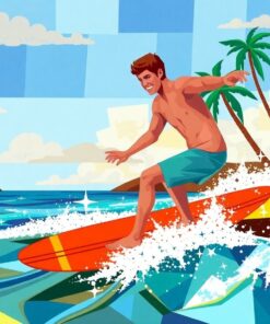 Realistic Cubist Island Surfer Paint By Numbers