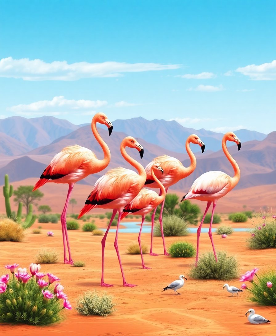 Realistic Desert Spring Flamingos Paint By Numbers Kit completed
