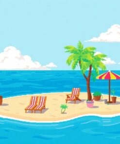 Realistic Eight Bit Beach Paint By Numbers