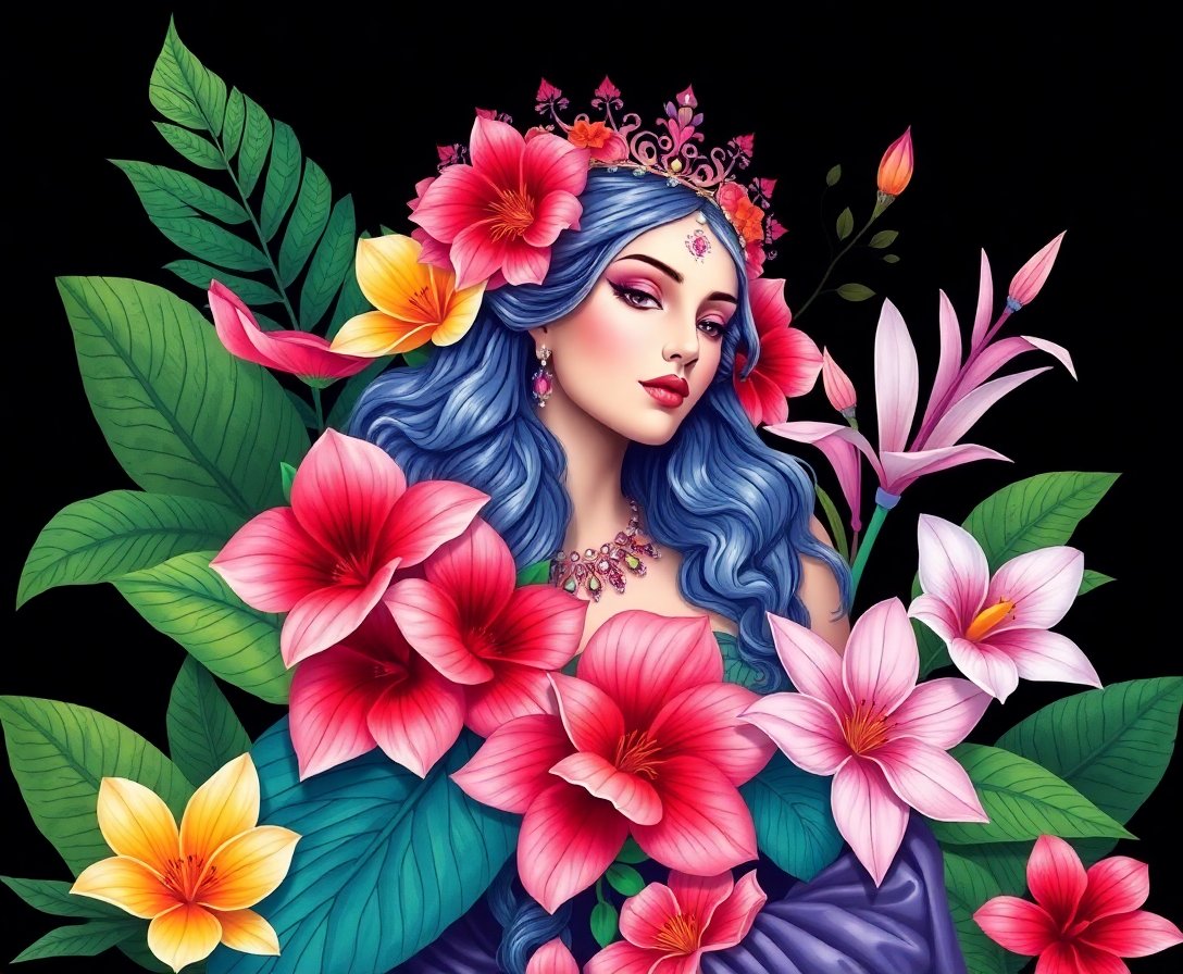 realistic-exotic-flora-goddess-paint-by-numbers-kit