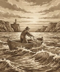 Realistic Fisherman Sepia Sketch Paint By Numbers