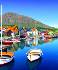 Realistic Fjord Village Harbor Paint By Numbers