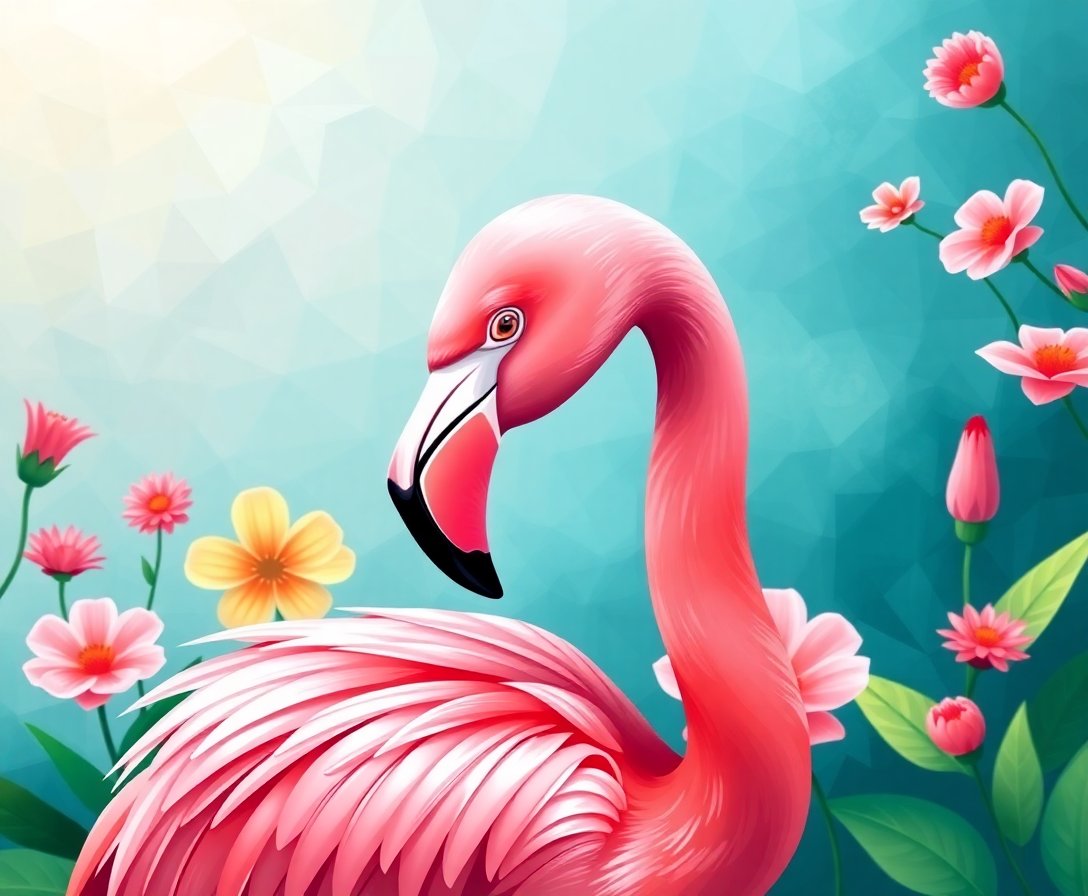 Realistic Flamingo Flower Study Paint By Numbers Kit completed