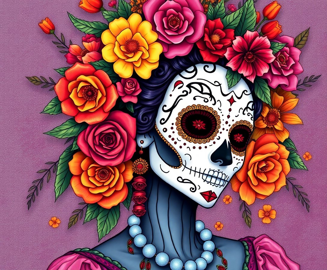 Realistic Flora Muertos Queen Paint By Numbers Kit completed