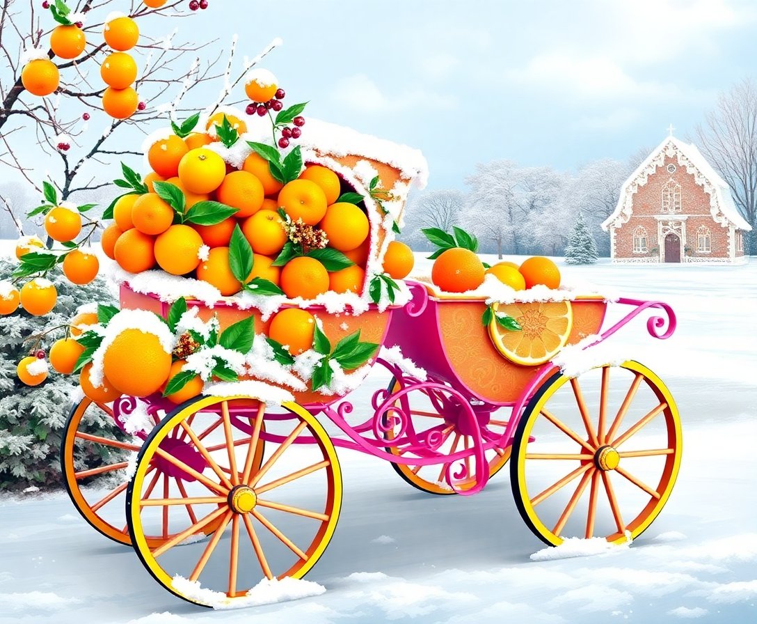 Realistic Frosty Citrus Carriage Paint By Numbers Kit completed