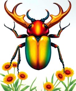 Horned Beetles Paint Numbers