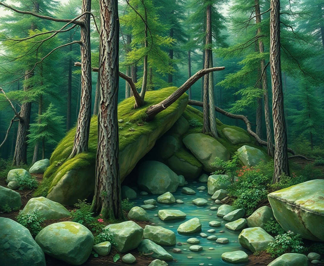 Realistic Greenstone Forest Relic Paint By Numbers Kit completed