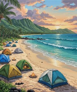 Realistic Hawaiian Shoreline Tents Paint By Numbers