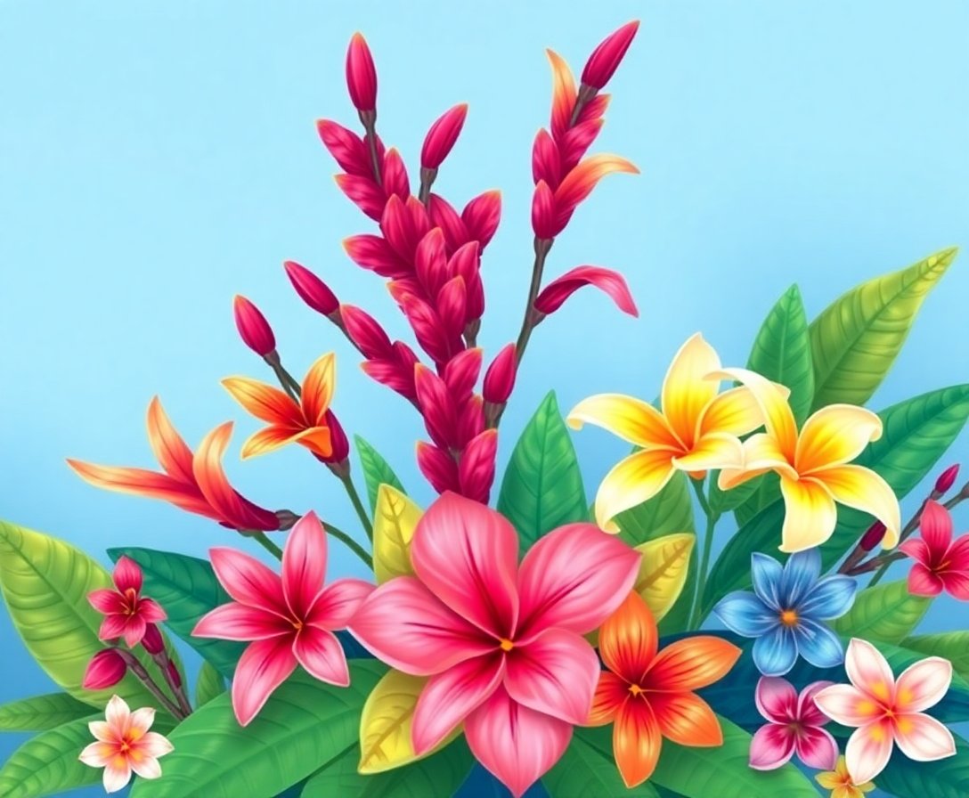 Realistic Hawaiian Winter Flora Paint By Numbers Kit completed