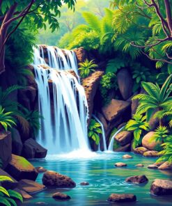 Realistic Hidden Jungle Waterfall Paint By Numbers