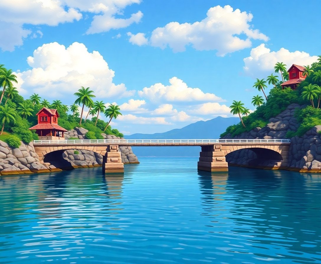 Realistic Island Bridge Span Paint By Numbers Kit - 400 Words completed