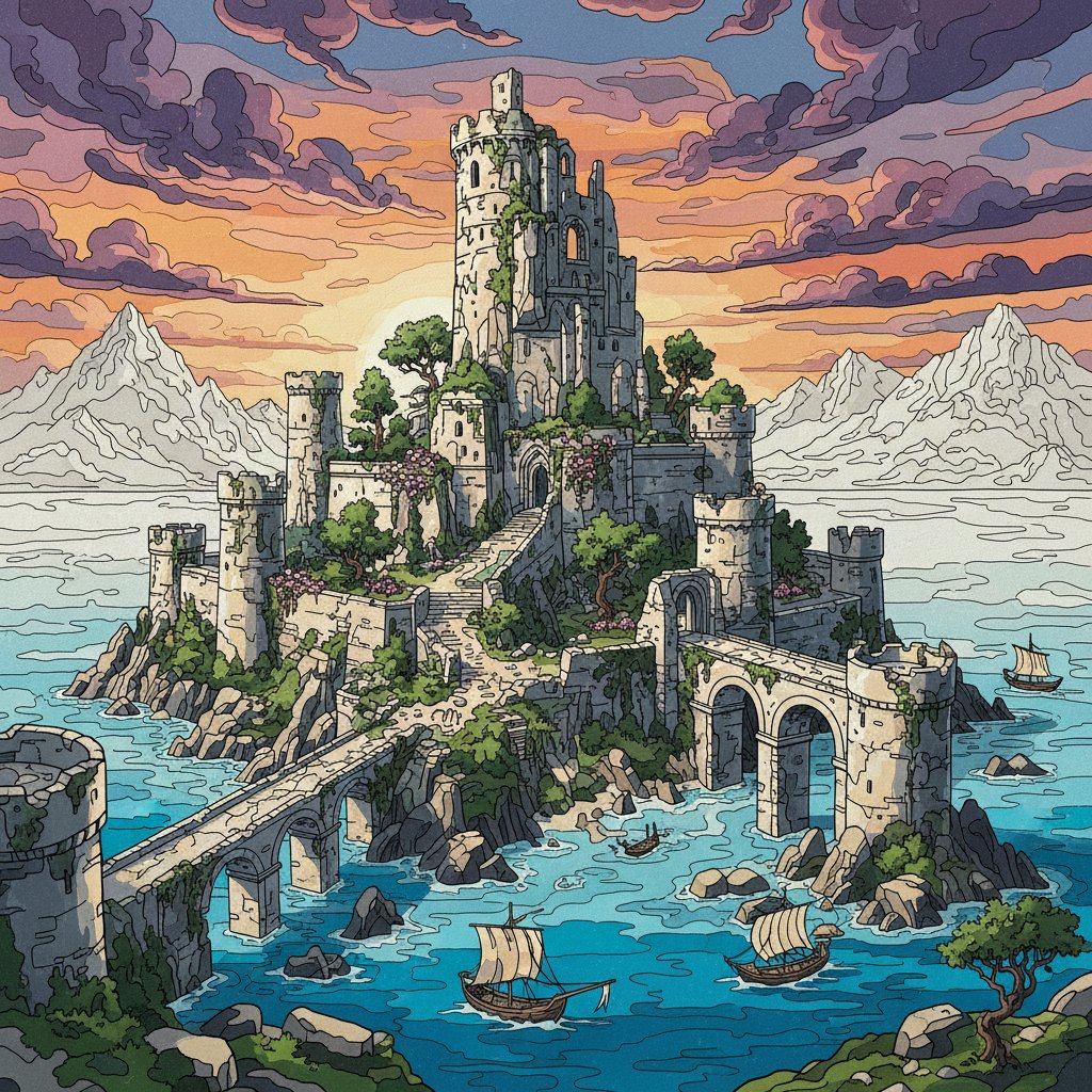 realistic-island-citadel-ruins-paint-by-numbers-kit