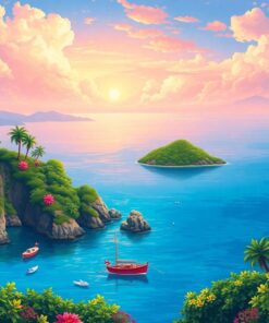 Realistic Island Coastal View Paint By Numbers