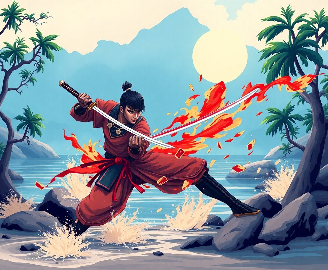Realistic Island Katana Strike Paint By Numbers Kit completed