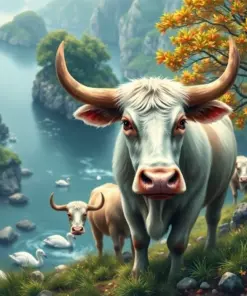 Realistic Island Oxen Farming paint by numbers
