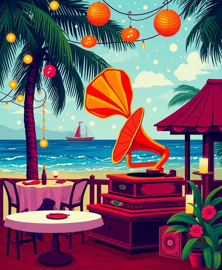 Realistic Island Phonograph Melody Paint By Numbers Kit completed