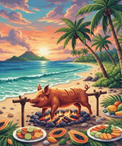 Realistic Island Pig Roast Paint By Numbers