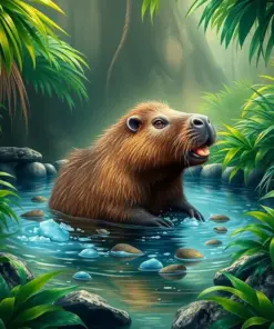 Realistic Jungle Capybara Bath Paint By Numbers