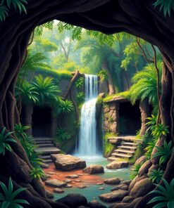 Waterfall Ruins Paint Numbers