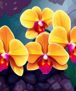 Realistic Lava Stone Orchids Paint By Numbers