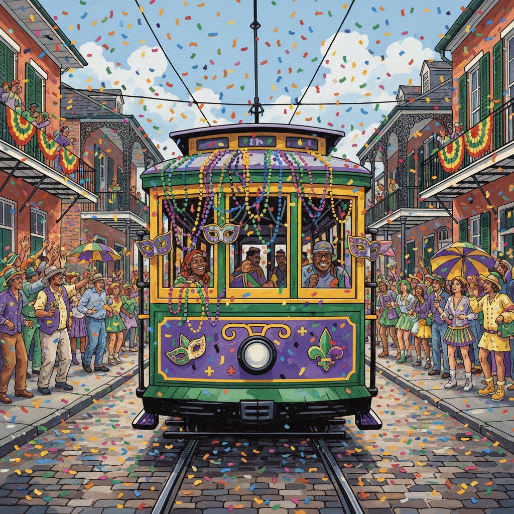 Realistic Mardi Gras Streetcar Paint By Numbers Kit completed