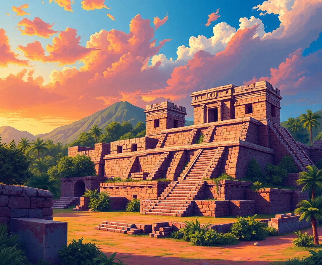 Realistic Mesoamerican Ruins Paint By Numbers Kit completed