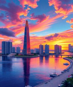 Realistic Miami Tower Sunset Paint By Numbers